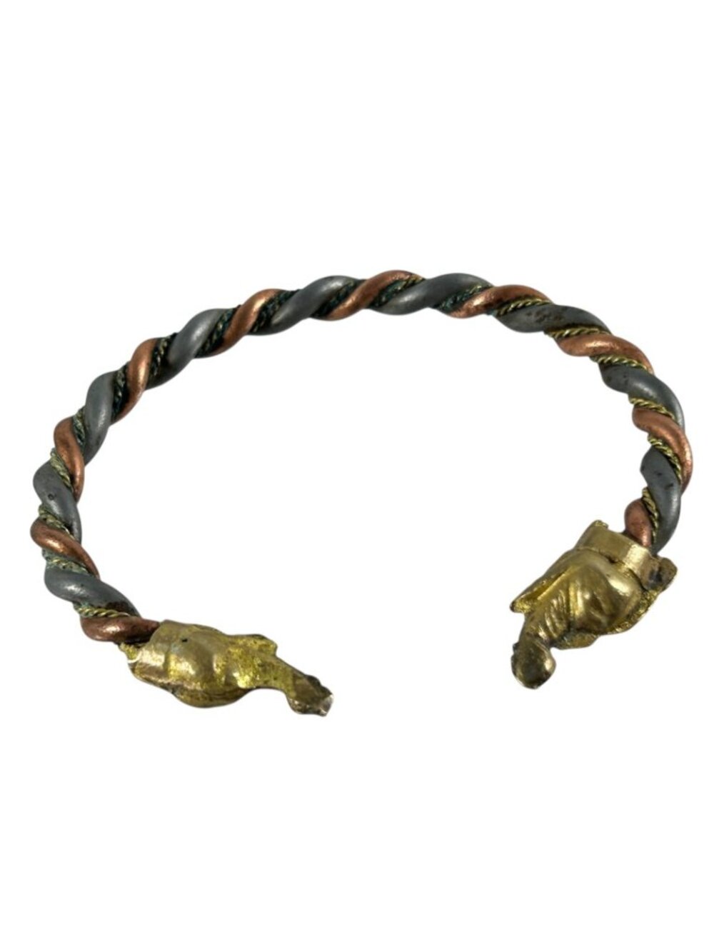 Vintage Elephant Cuff Bracelet Twisted Tri Color Metal Boho Tribal Copper Brass